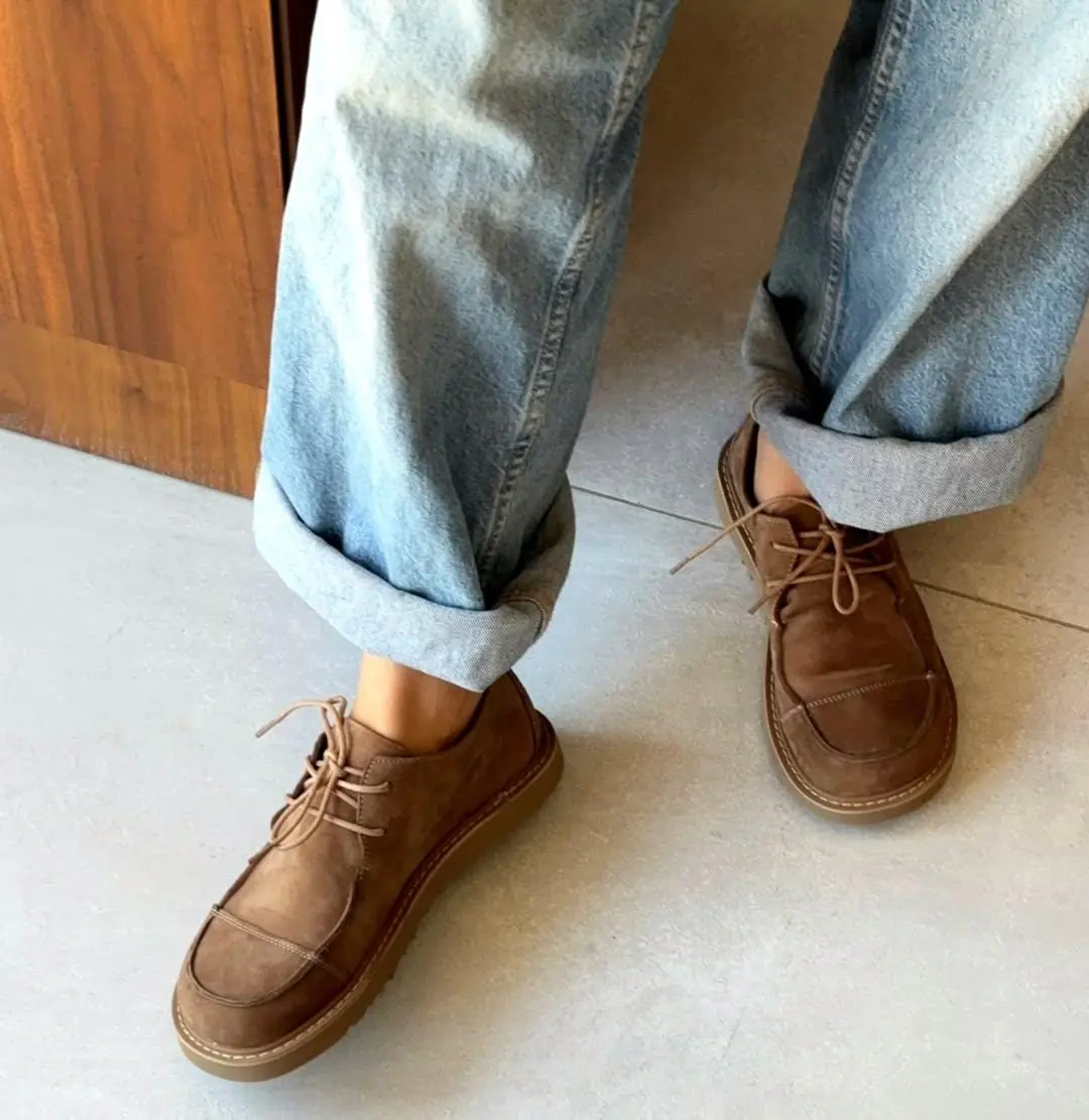 Handmade Women Suede Shoes Wide Toe Box Leather