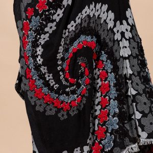 Black Floral Ruana Made In India: Women's Embroidered